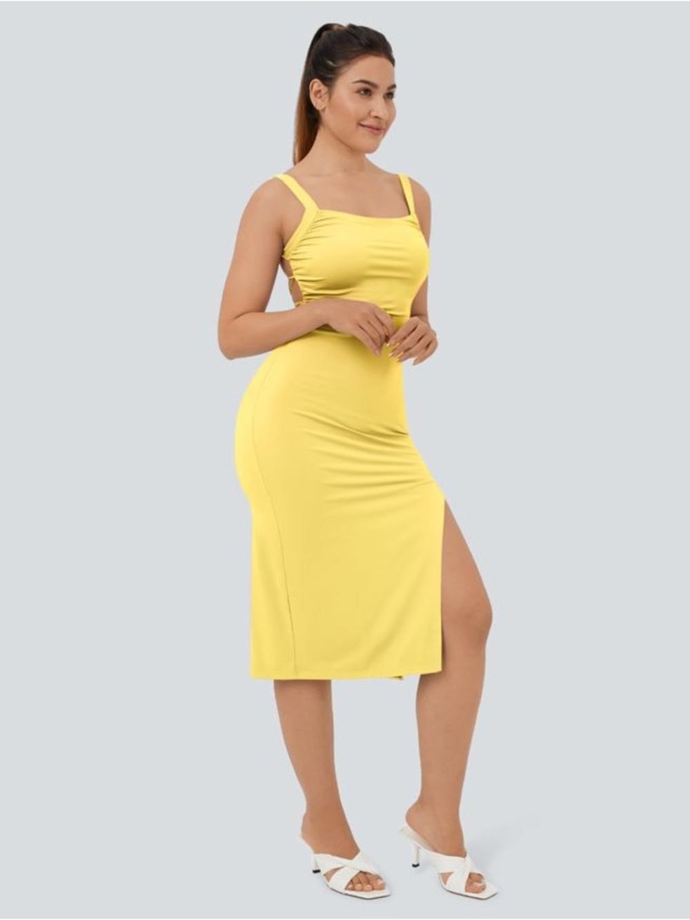 NWT Flawed Halara Sz L SoftlyZero Airy
Ruched Lace Up Bodycon Midi Casual Dress